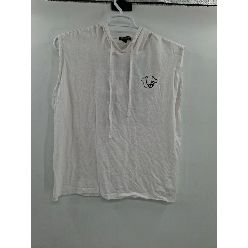 True Religion Men's Horseshoe Box Logo Large White Hoodie Tank Top